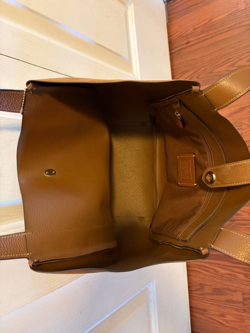 Coach Brown Suede Tote with Gold Logo - Picture 3 of 4